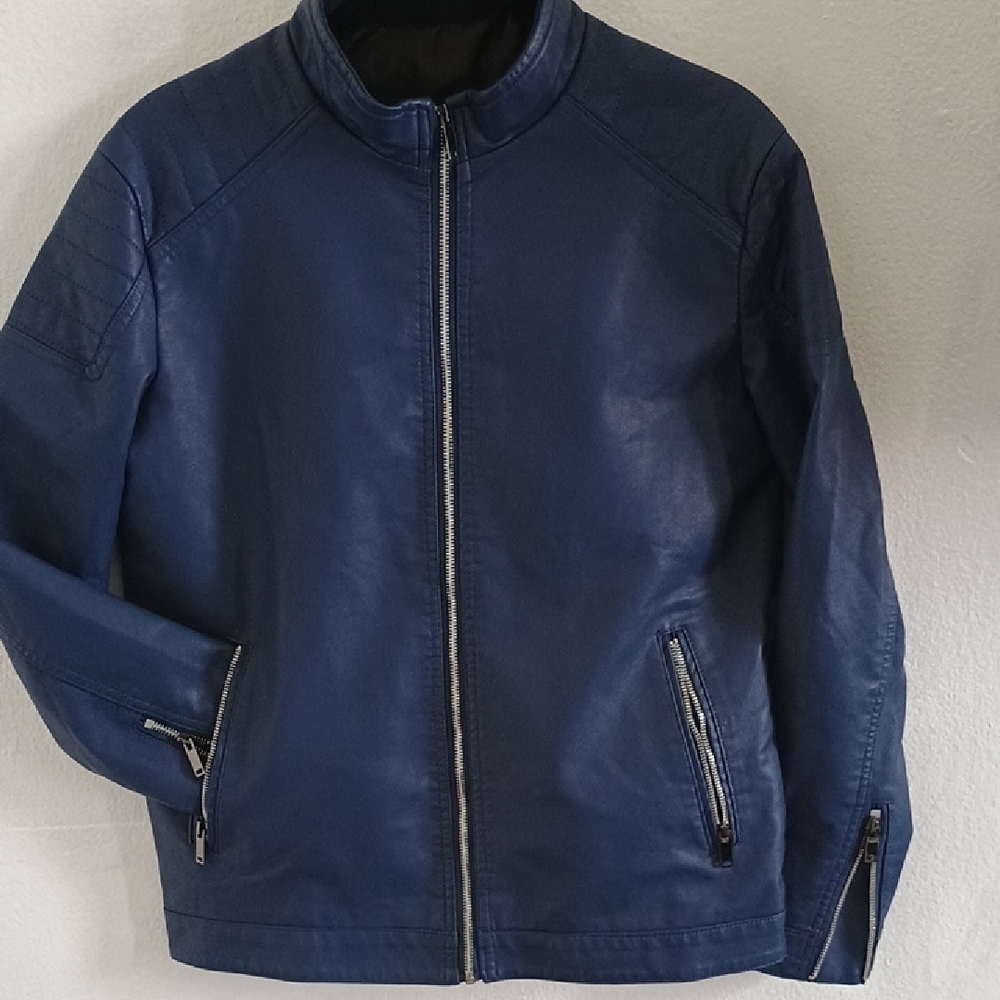 Unisex Blue Leather Jacket
